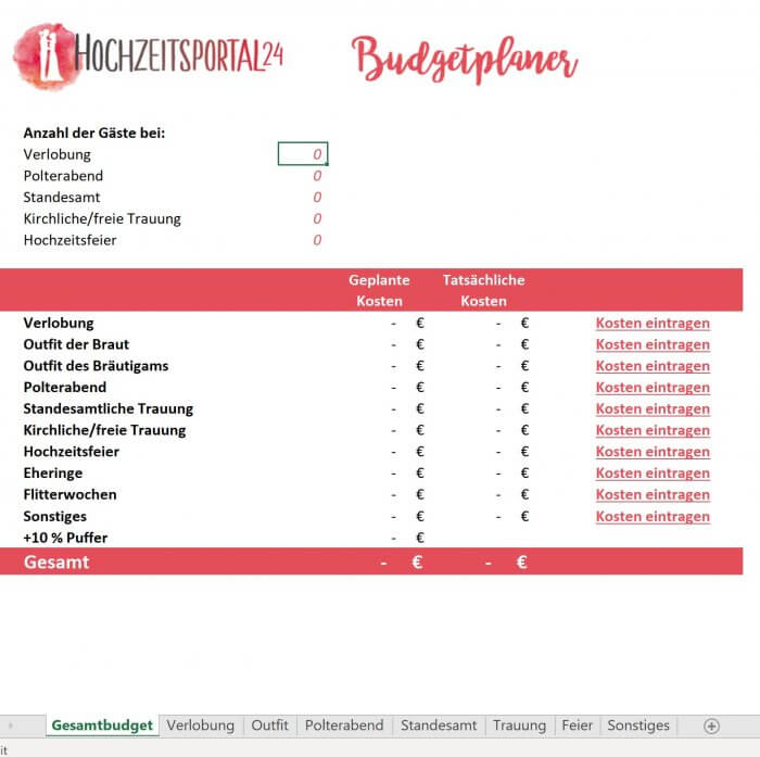 Budgetplaner Hochzeit