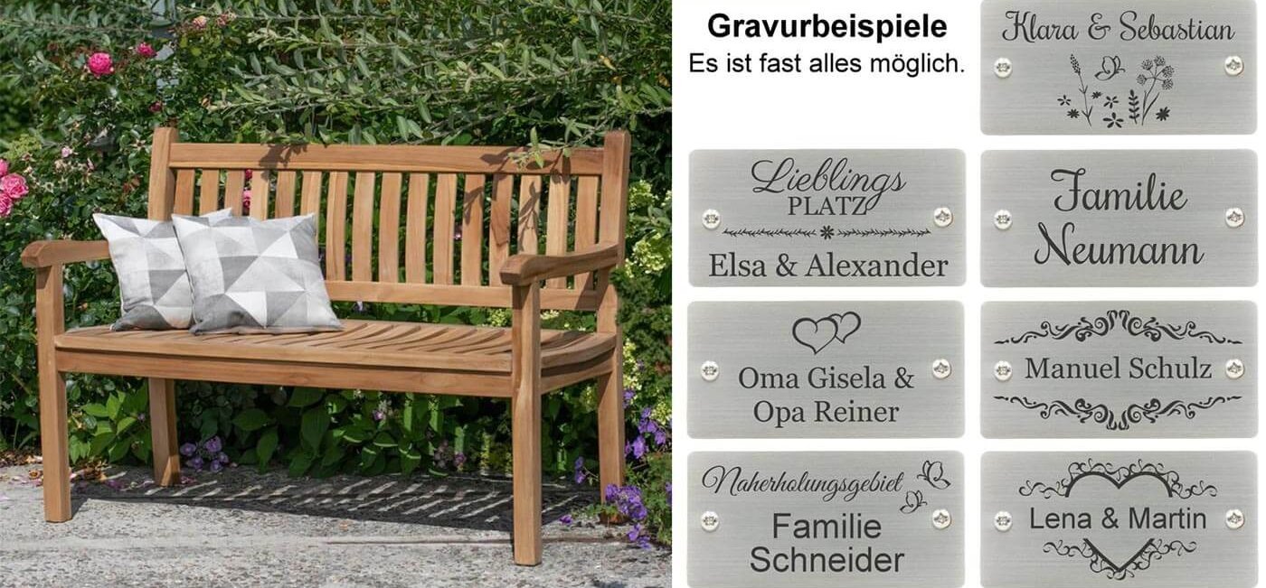 Holzbank mit Gravur
