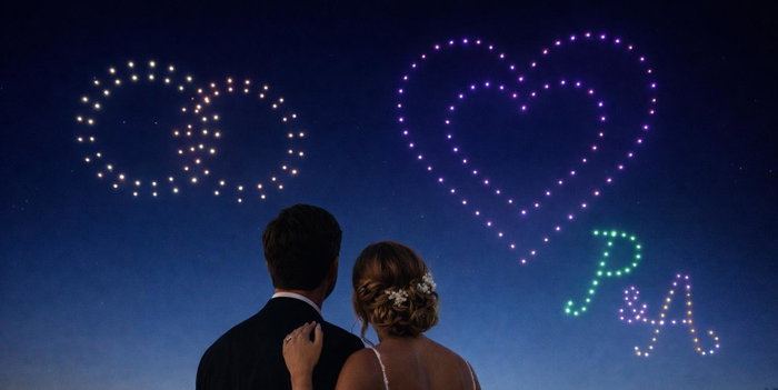 Wenn Sterne für euch tanzen: Genießt eine individuelle Drohnenshow zur Hochzeit!