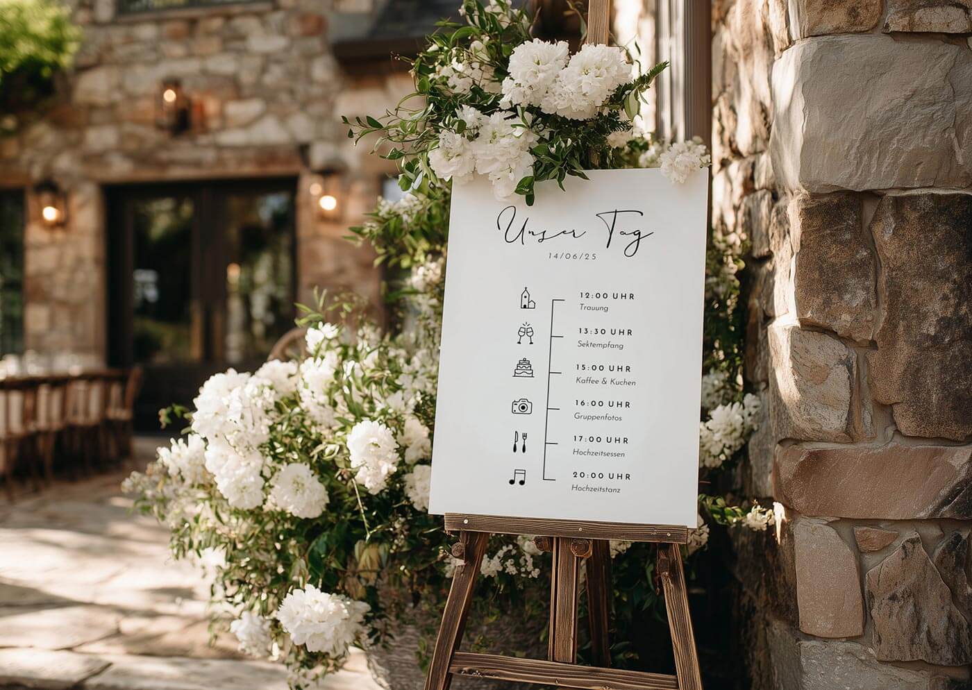 Tagesablauf Hochzeit Schild