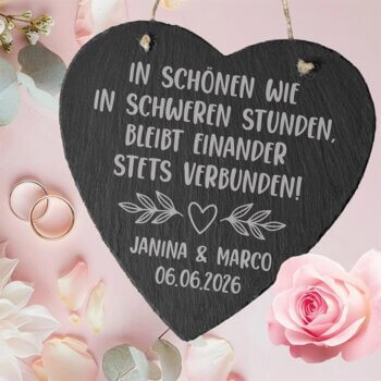Schieferherz mit Gravur Hochzeit
